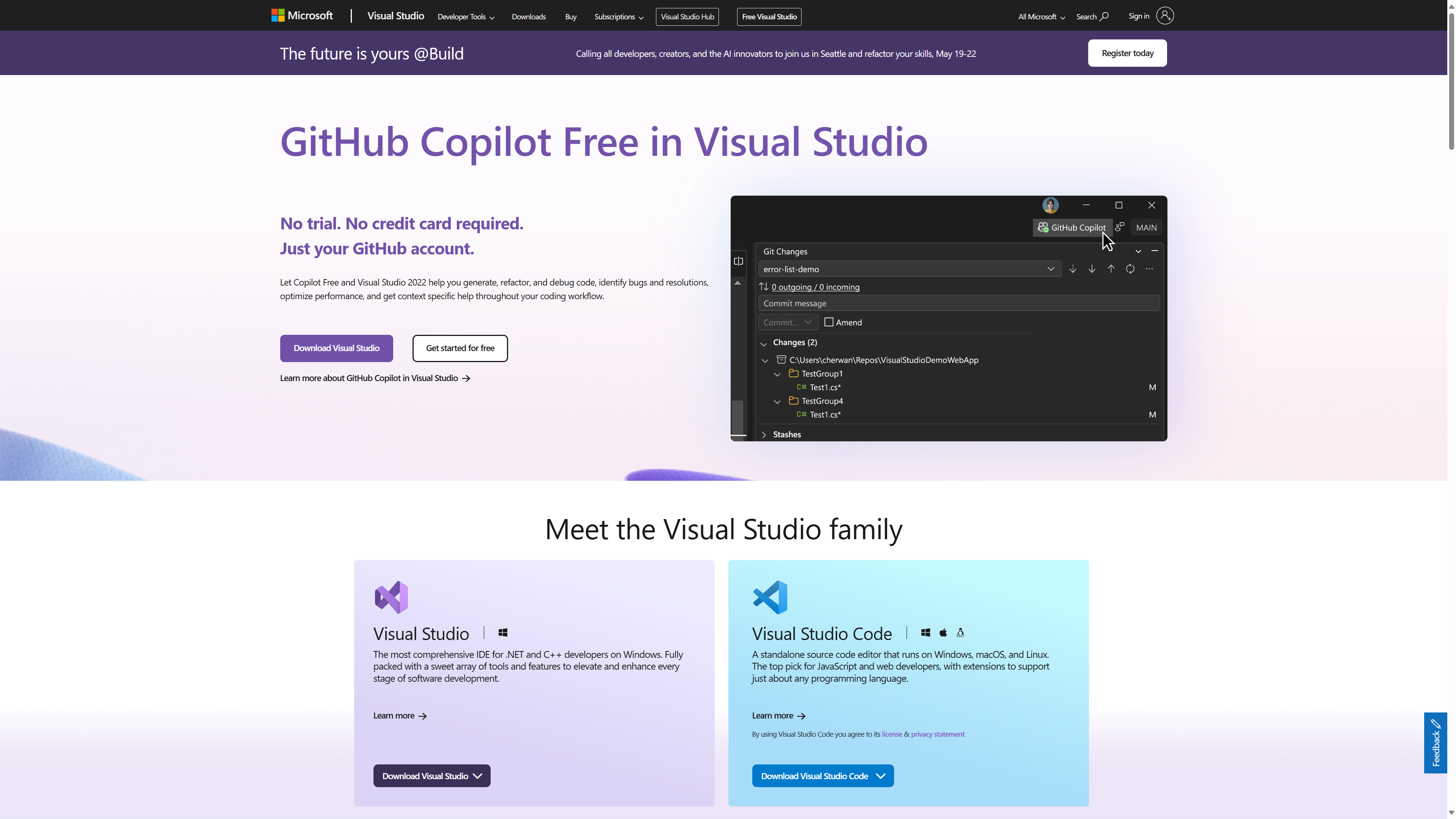 Visual Studio Downloads Page