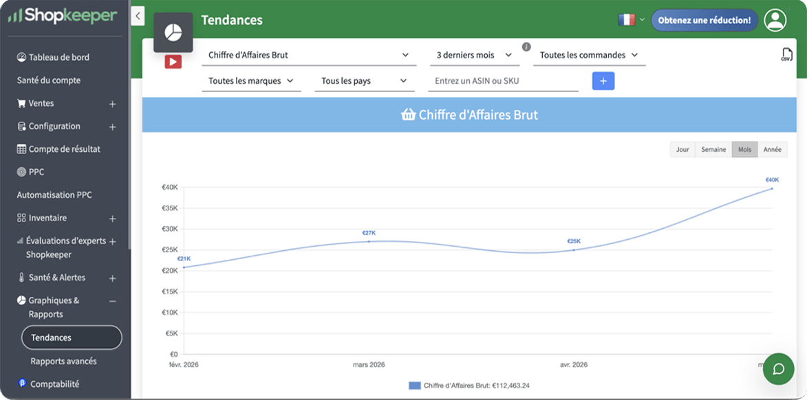Tableau de bord Amazon Seller Central