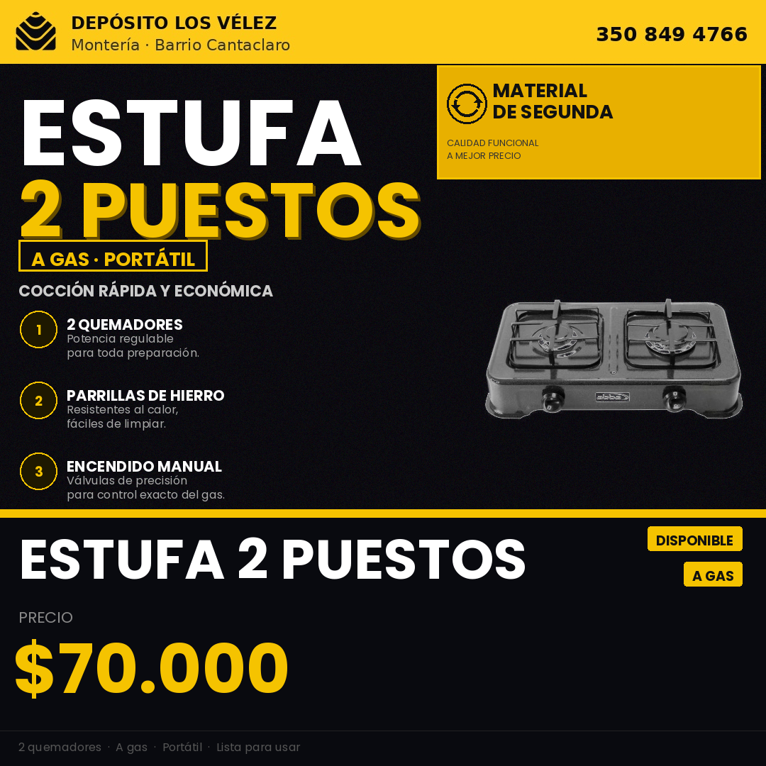 Estufa mesa 2 puestos