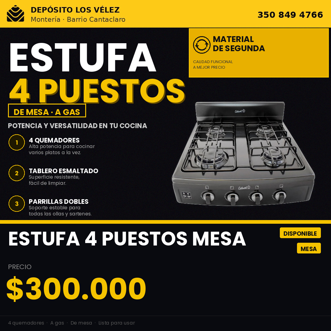 Estufa mesa 4 puestos