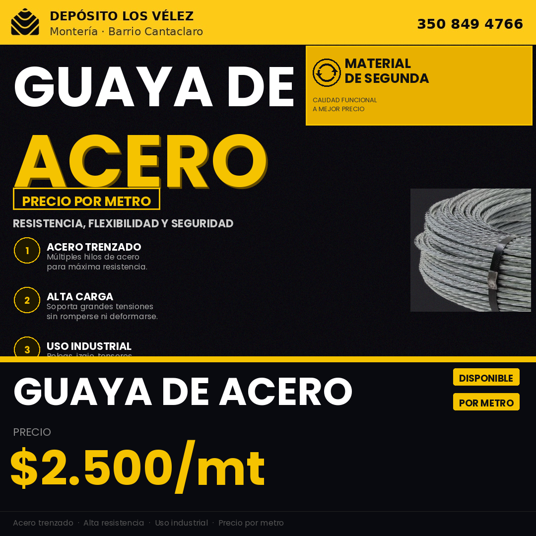 Guaya acerada alma acero 1/4"