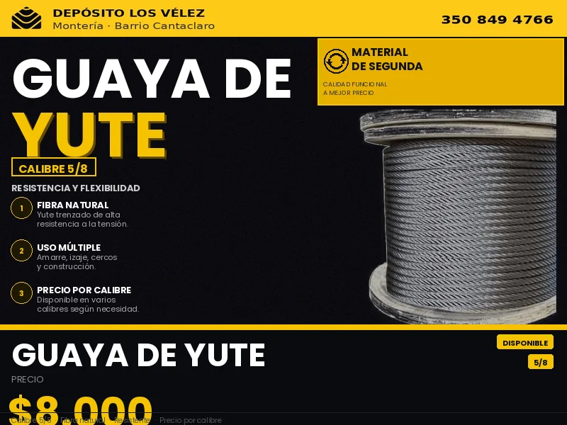 Guaya alma yute 3/8"
