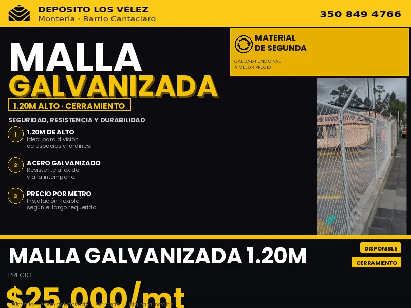 Malla galvanizada cerramiento 120M