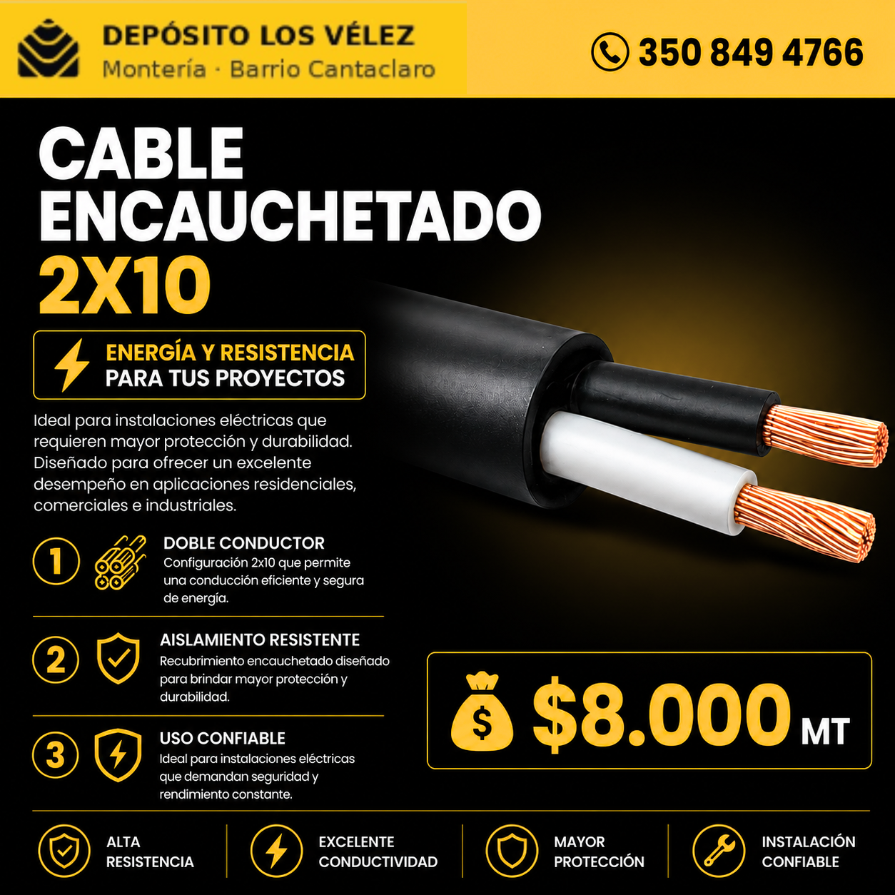 Cable encauchetado 2x10