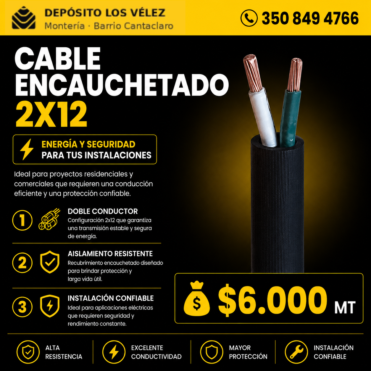 Cable encauchetado 2x12