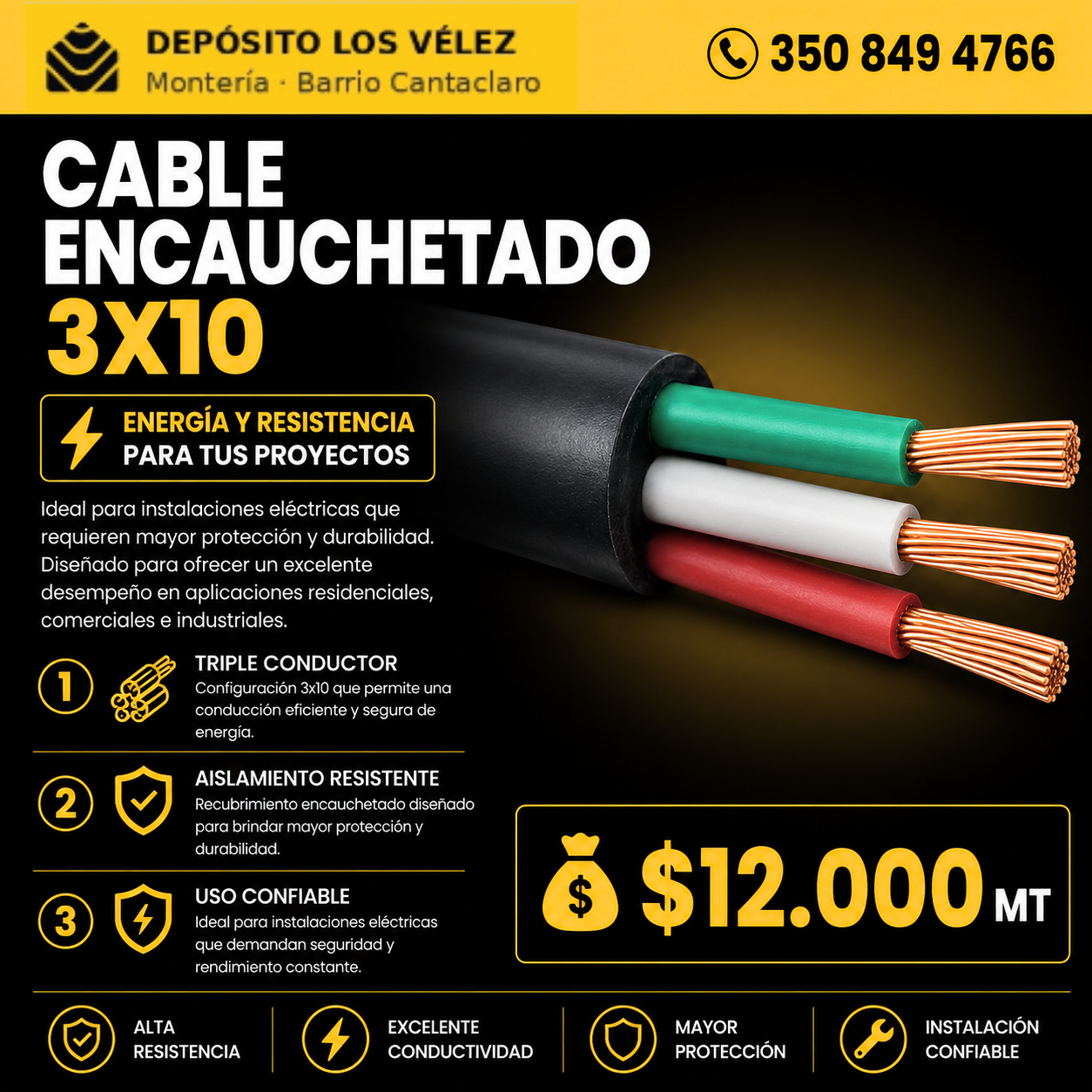 Cable encauchetado 3x10
