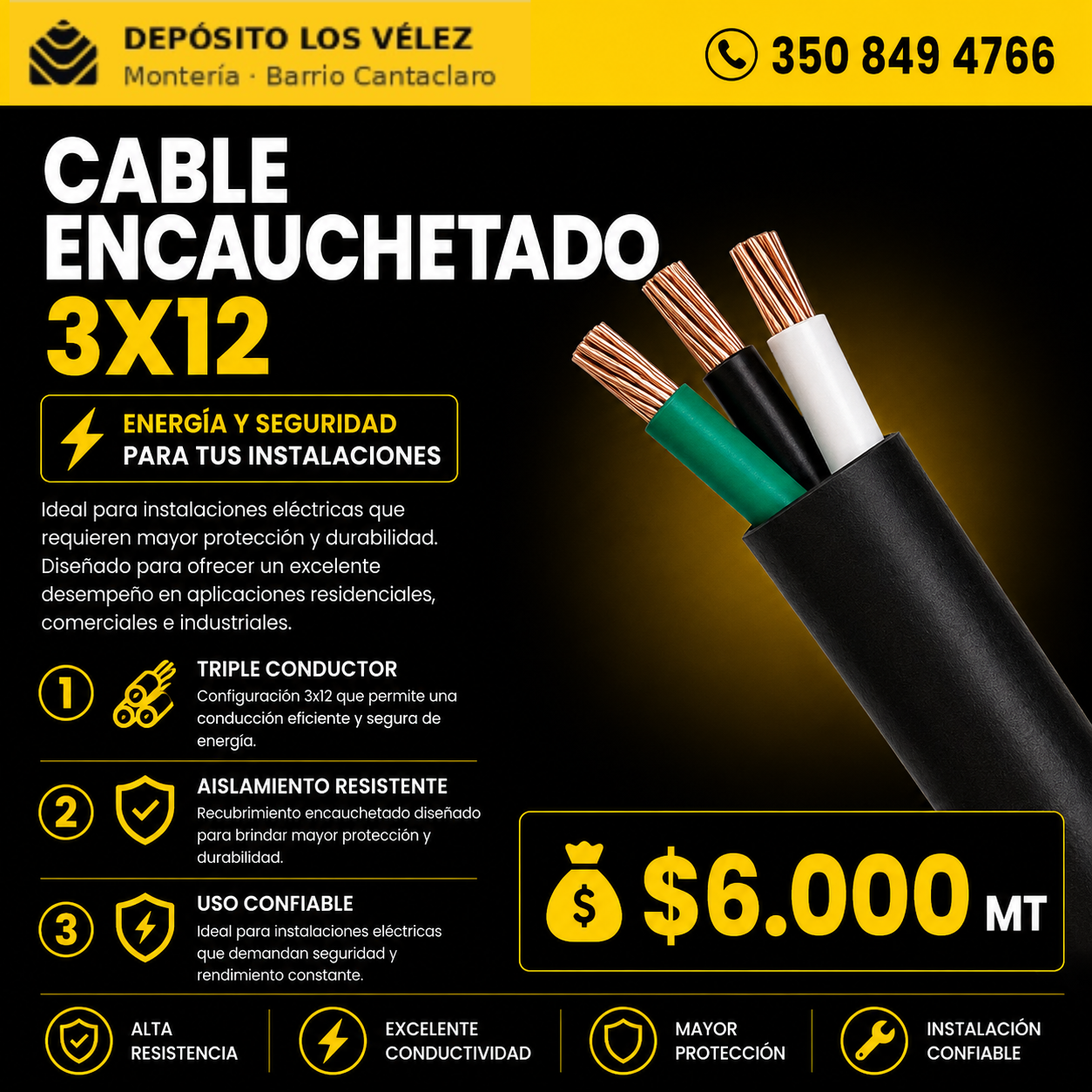 Cable encauchetado 3x12