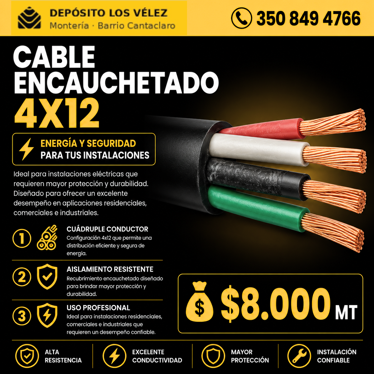 Cable encauchetado 4x12