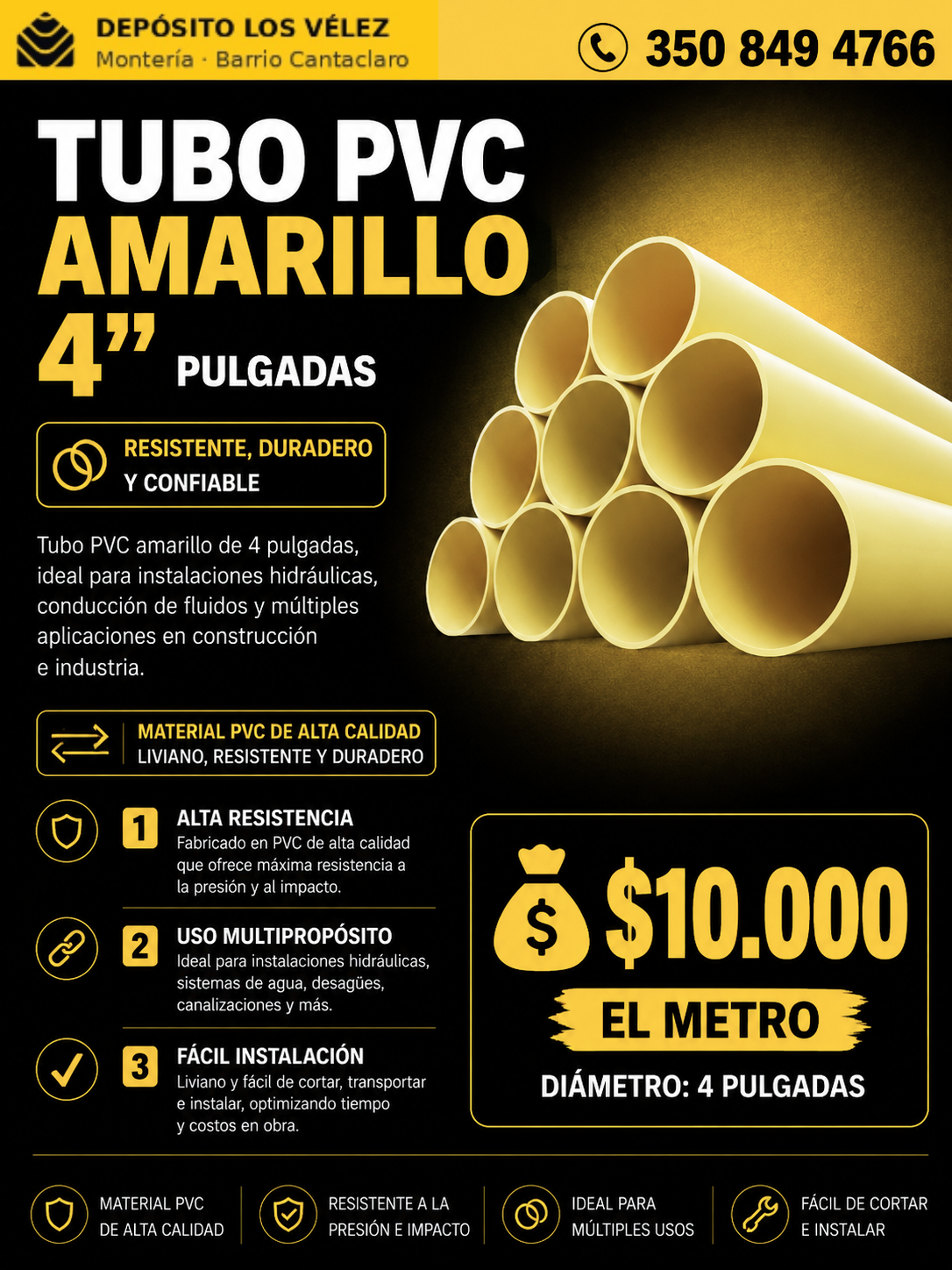 Tubo PVC amarillo 4"