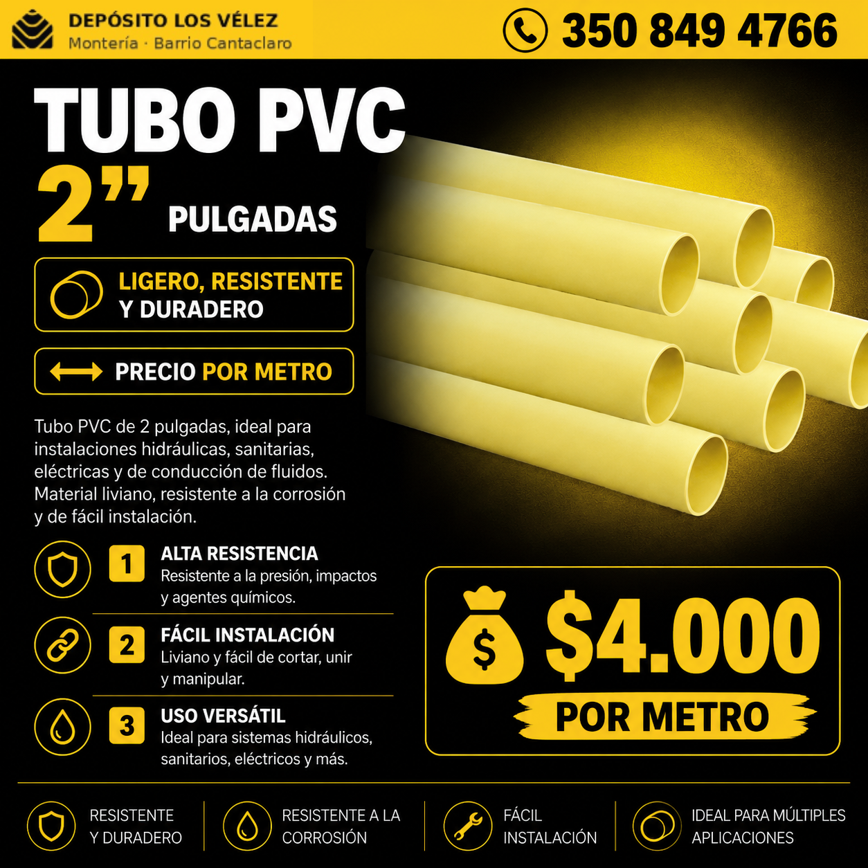 Tubo PVC amarillo 2"