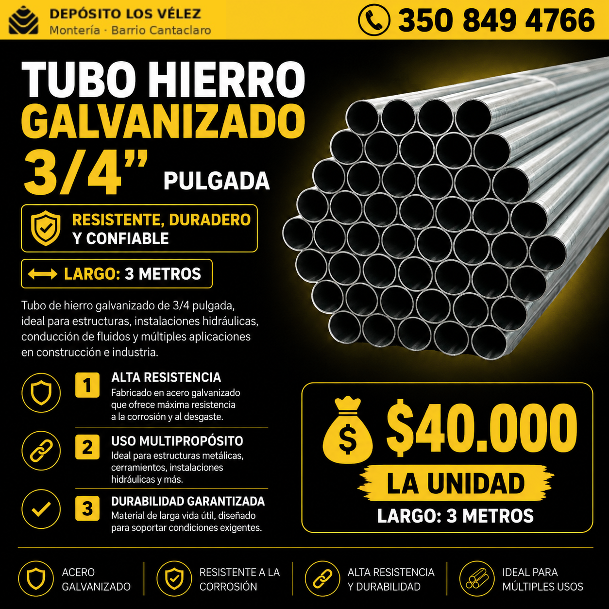 Tubo hierro galvanizado 3/4"