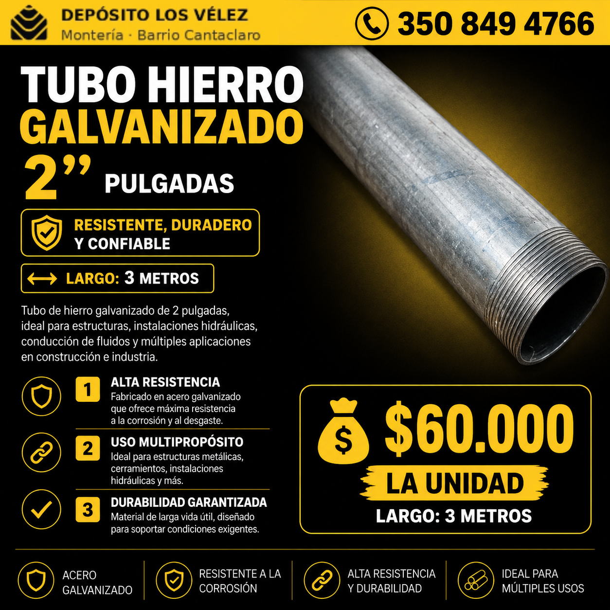 Tubo hierro galvanizado 2"