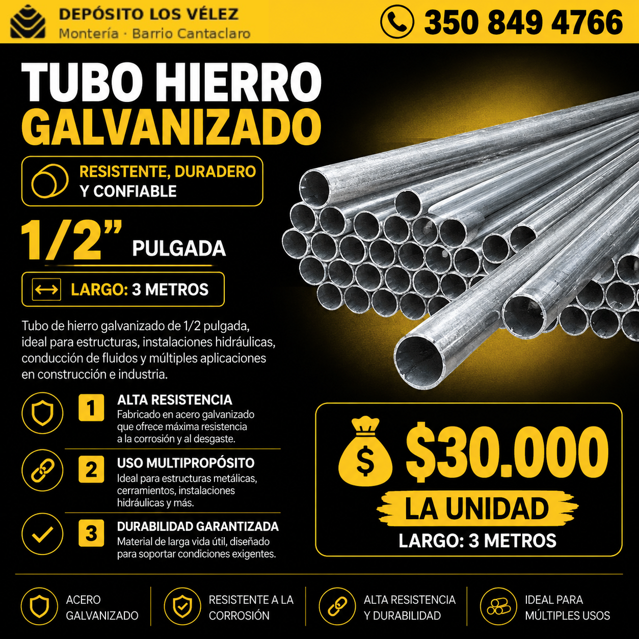 Tubo hierro galvanizado 1/2"