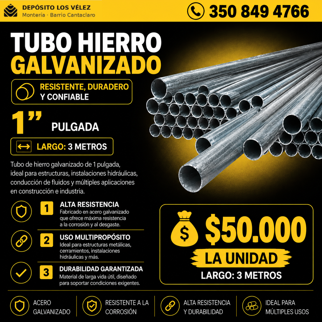 Tubo hierro galvanizado 1"