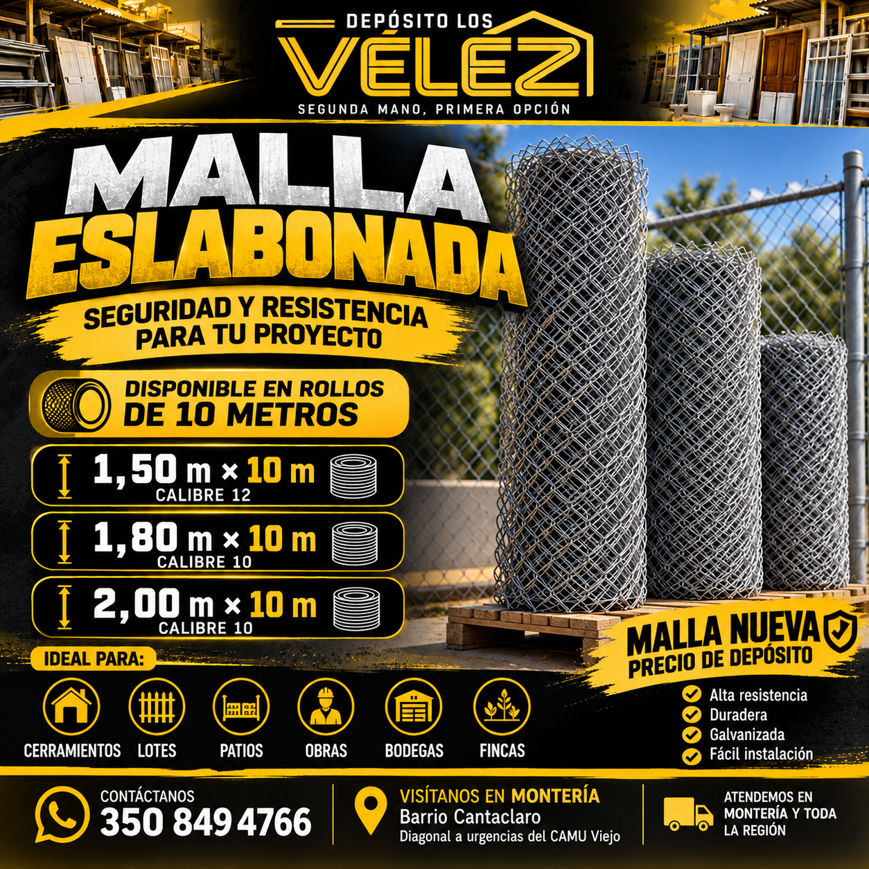 Malla nueva de cercar 1,50 m - rollo 10 m