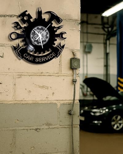 Vue 2 de Horloge Murale Garage Mecanicien