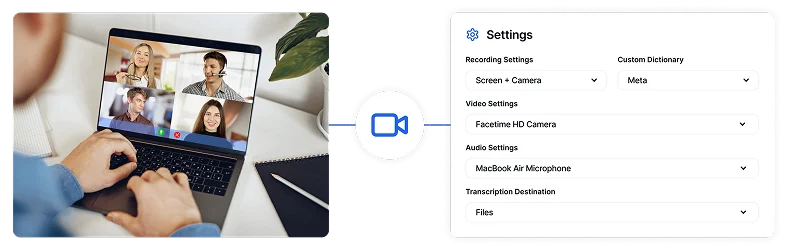 Kawalan rakaman mesyuarat lanjutan Transkriptor dengan tetapan audio yang boleh disesuaikan untuk dokumentasi yang jelas dan komprehensif.
