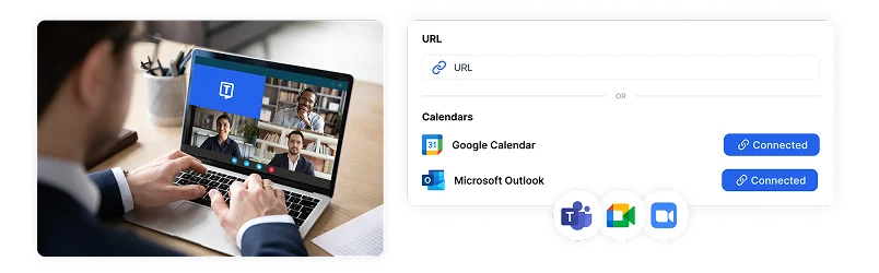 Perakam mesyuarat Transkriptor berintegrasi dengan Kalendar Google dan Outlook untuk rakaman automatik perbualan Teams, Zoom, dan Google Meet.