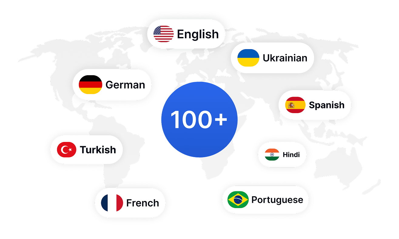 Transkripsi file WAV multibahasa yang mendukung 100+ bahasa dengan konversi satu klik dan deteksi bahasa otomatis dari Transkriptor.