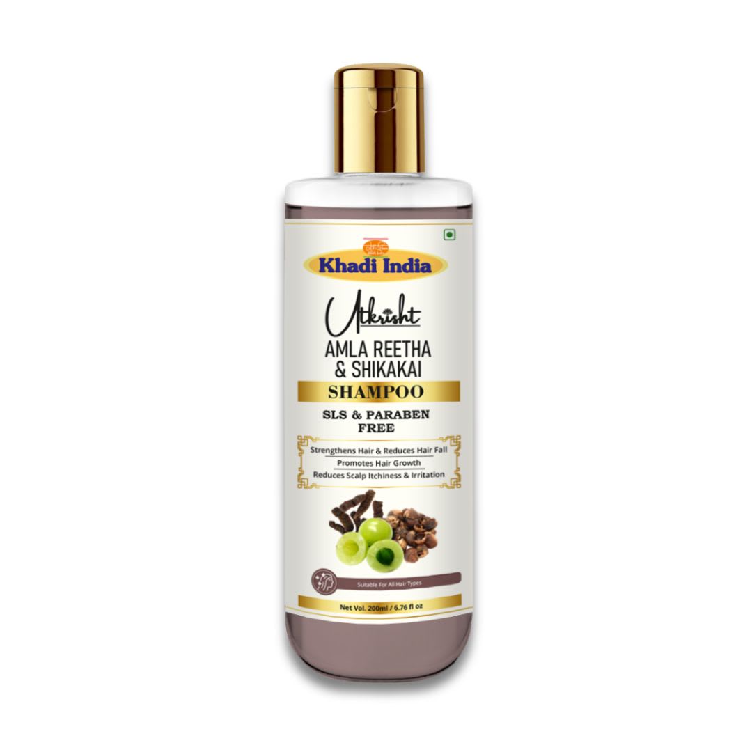 Utkrisht Khadi Amla, Reetha & Shikakai Hair Shampoo | SLS & Paraben Free Ayurvedic Herbal Shampoo for Hair Growth, Hair Fall Control & Strong Roots- 200ML — ingredients