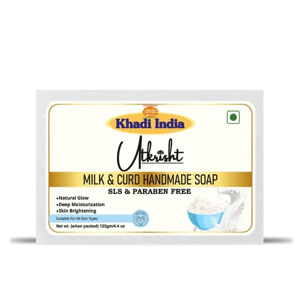 Utkrisht Khadi Milk & Curd Handmade Bathing Soap | Natural Ayurvedic Soap | Deep Moisturizing & Skin Nourishing for Men & Women-Pack of 3 — ingredients
