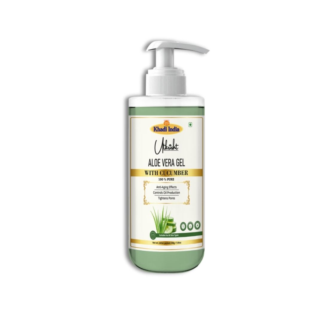 Utkrisht Khadi Green Aloe Vera Gel for Face, Body & Hair | Deep Hydration, Skin Soothing, Moisturizing & Scalp Care-300GM