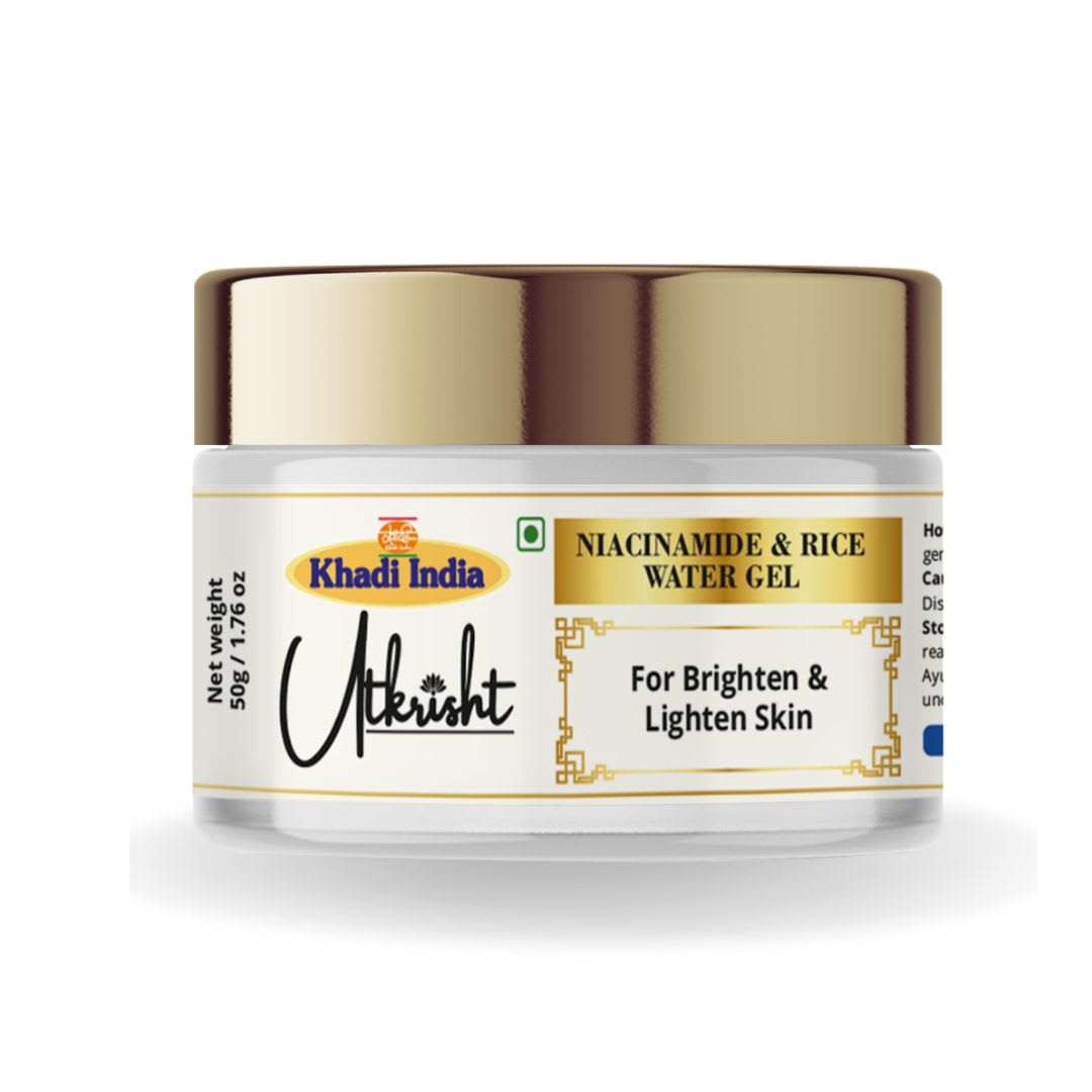 Utkrisht Khadi Rice Water & Niacinamide Skin Brightening Face Gel | Hydrating Gel Cream for Dull, Oily & Combination Skin | Controls Oil, Refines Pores & Improves Skin Texture- 100GM