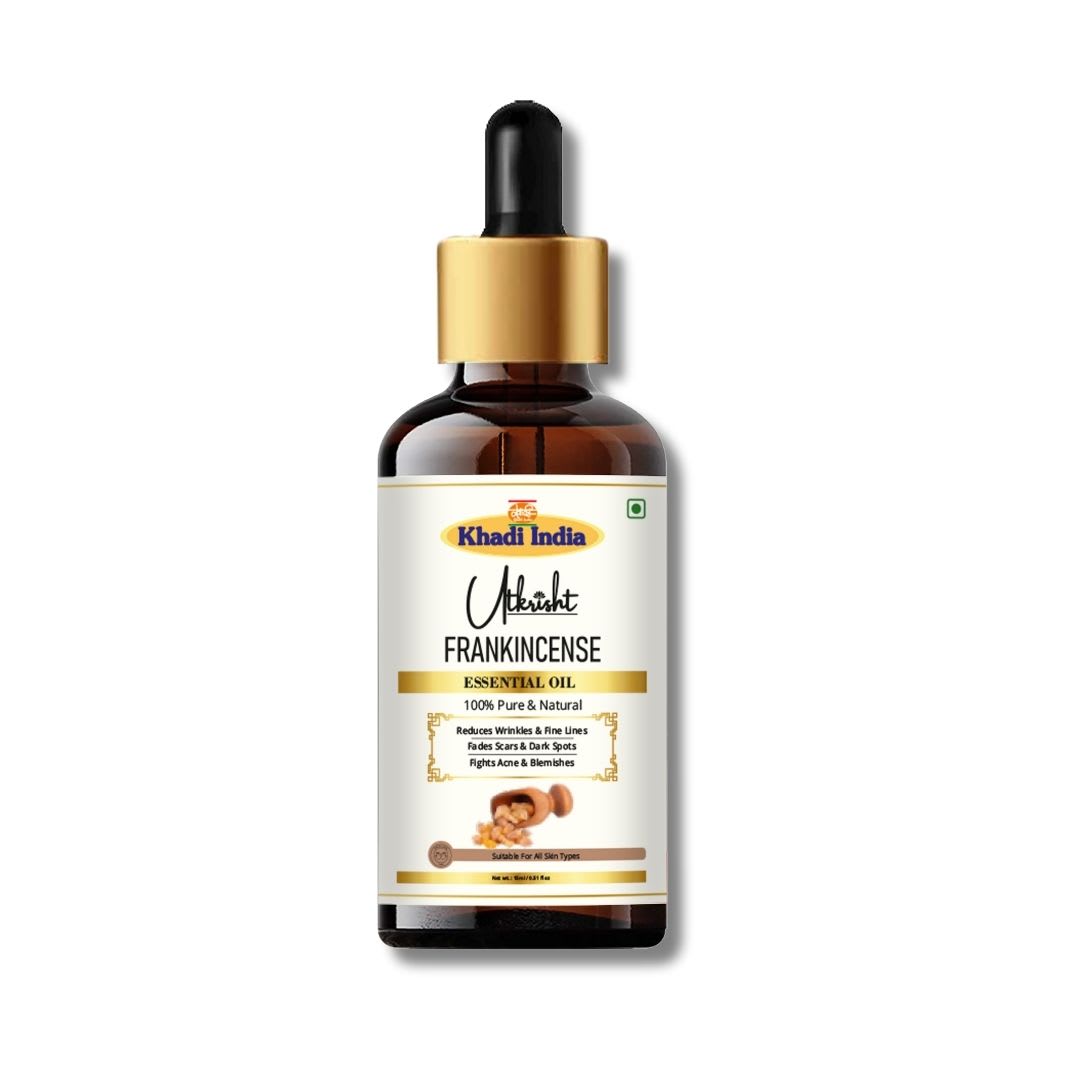 Utkrisht Khadi Pure Frankincense Essential Oil | Natural Steam Distilled Essential Oil for Glowing Skin, Hair Care, Aromatherapy, Diffuser & Relaxation-15ML
