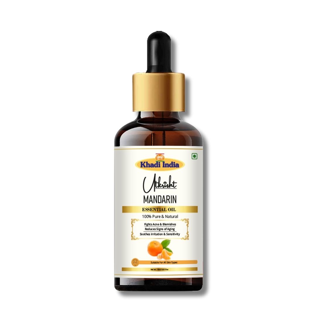 Utkrisht Khadi Pure Mandarin Essential Oil | Natural Steam Distilled Essential Oil for Glowing Skin, Hair Care, Aromatherapy, Diffuser & Home Fragrance-15ML