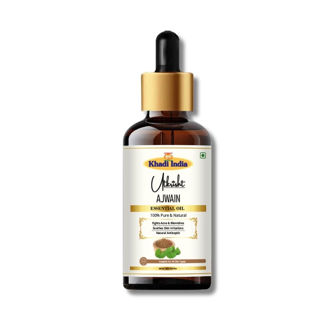 Utkrisht Khadi Pure Ajwain Essential Oil | Natural Steam Distilled Essential Oil for Skin Care, Hair Care, Aromatherapy, Diffuser & Relaxation-15ML