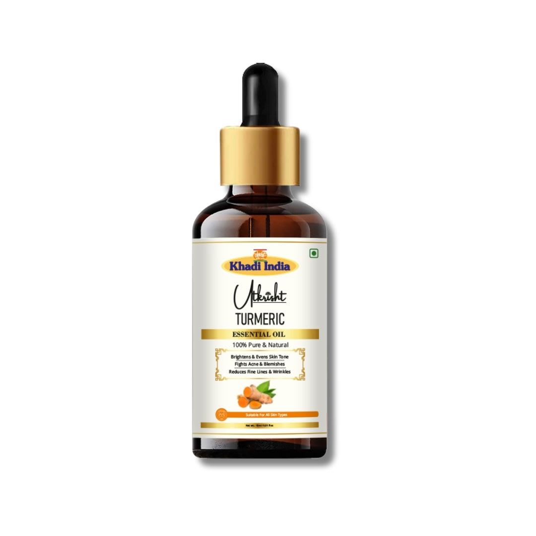 Utkrisht Khadi Pure Turmeric Essential Oil | Natural Steam Distilled Essential Oil for Glowing Skin, Hair Care, Aromatherapy, Diffuser & Relaxation-15ML