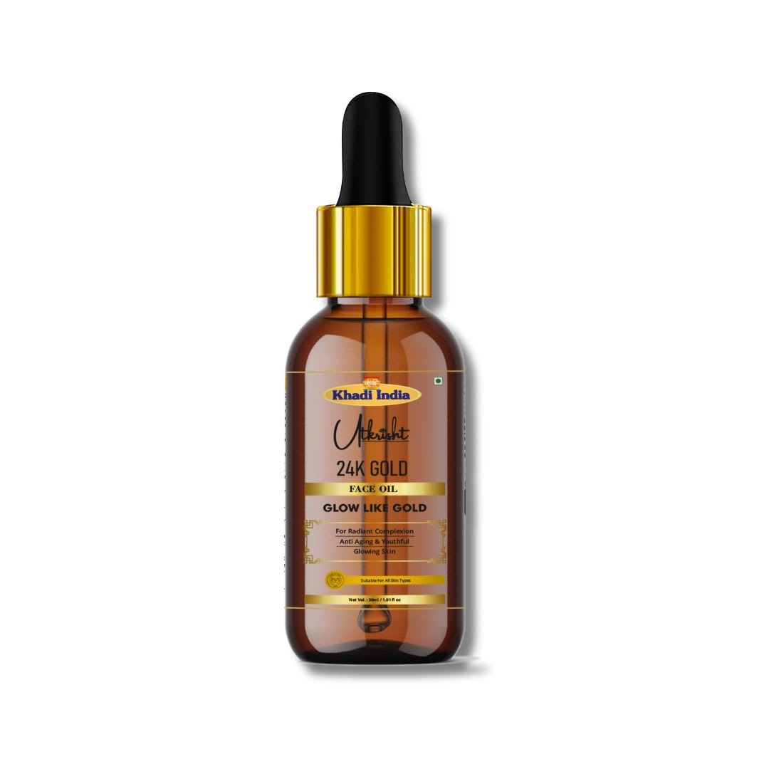 Utkrisht Khadi 24K Gold Face Oil for Glowing Skin | Luxury Facial Oil for Radiance, Hydration & Skin Nourishment-30ML