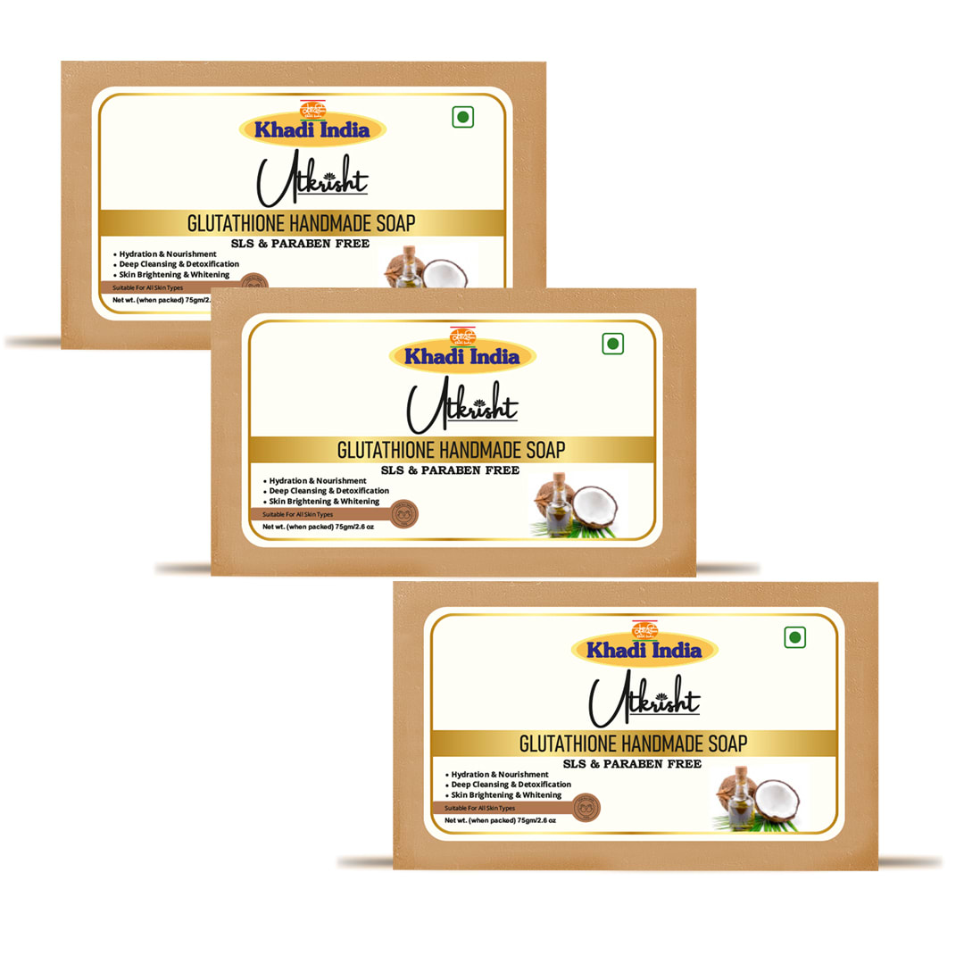 Utkrisht Khadi Glutathione Handmade Bathing Soap | Natural Skin Brightening Soap | Moisturizing & Nourishing Bath Bar for Men & Women-Pack of 3