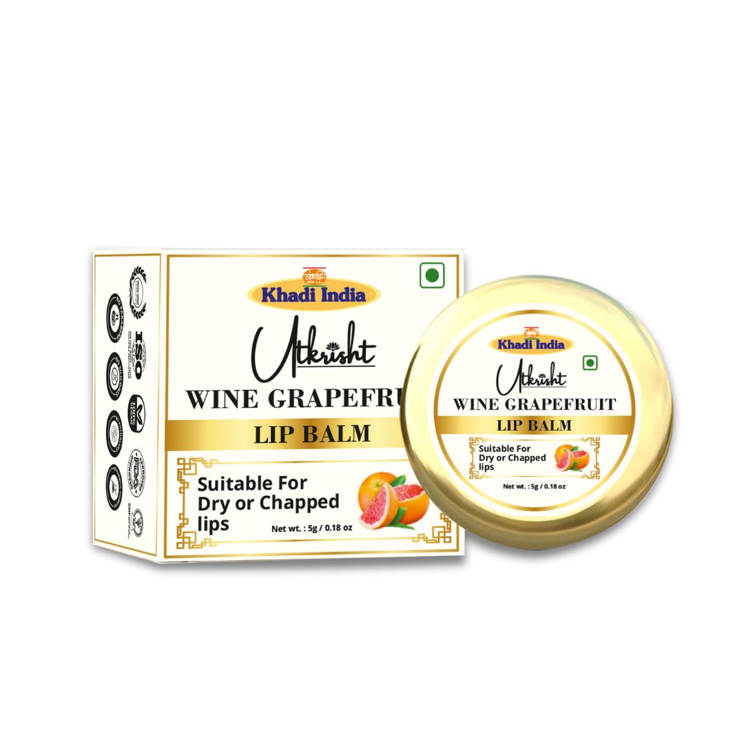 Utkrisht Khadi Grapefruit Lip Balm | Natural Moisturizing Lip Care with Grapefruit Extract | Hydrating & Nourishing Lip Balm for Dry & Chapped Lips-5gm