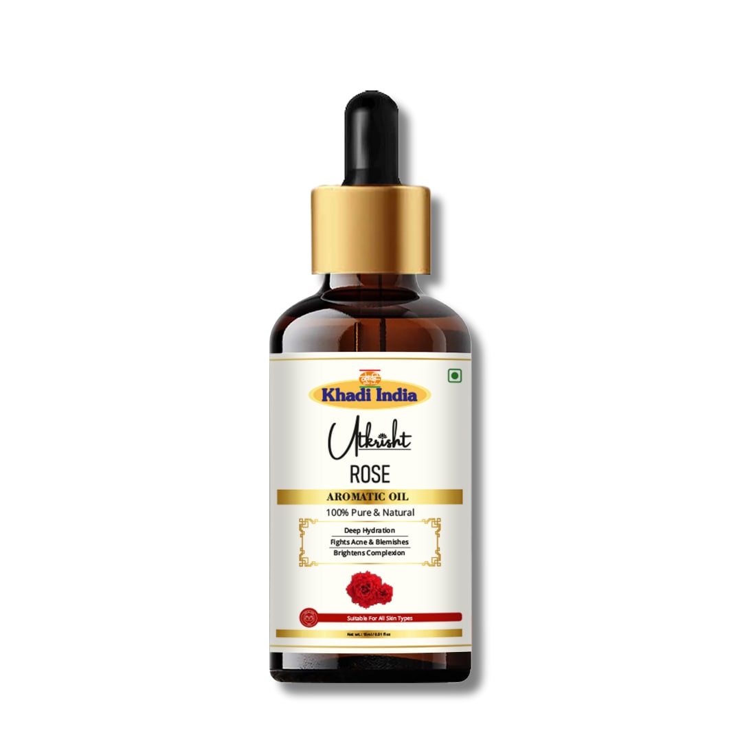 Utkrisht Khadi Rose Essential Oil | 100% Pure Natural Aromatherapy Oil | Relaxing Floral Aroma for Skin, Hair & Diffuser-15ML