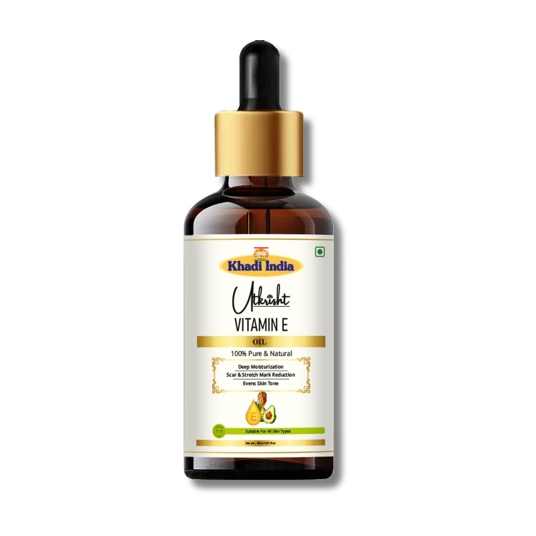 Utkrisht Khadi Vitamin E Oil | 100% Pure Natural Skin & Hair Oil | Moisturizing, Nourishing & Repairing Beauty Oil-15ML