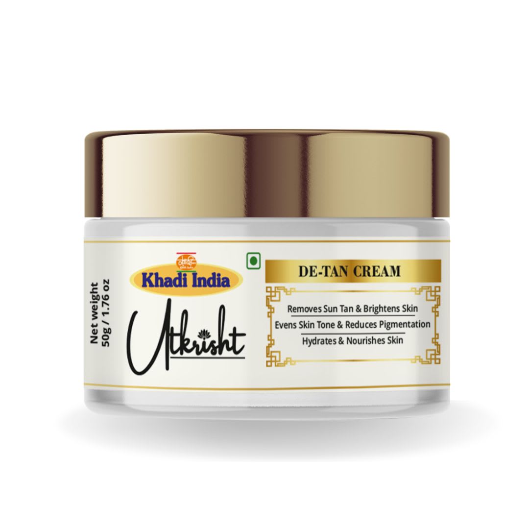 Utkrisht Khadi De Tan Cream for Glowing Skin | Herbal Face Moisturizer for Tan Removal, Skin Repair & Long-Lasting Hydration-50GM