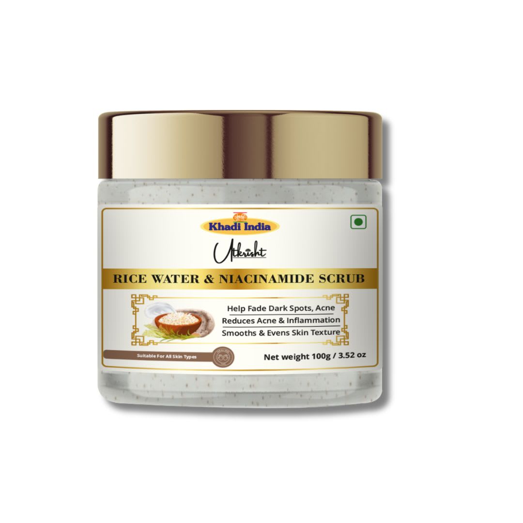 Utkrisht Khadi Rice Water Face Scrub | Gentle Exfoliating Scrub for Glowing Skin | Removes Dead Skin, Tan & Blackheads-100GM