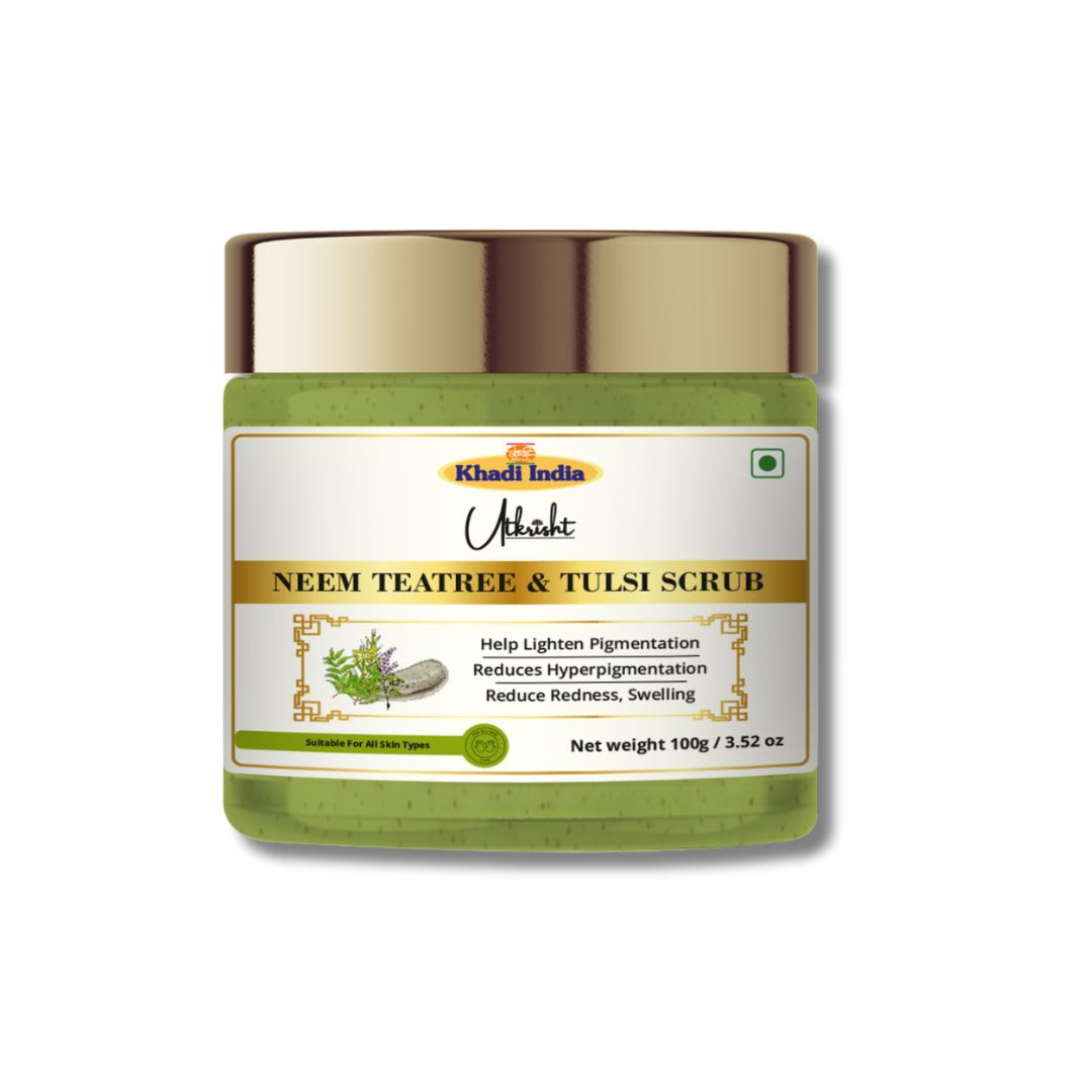 Utkrisht Khadi Neem & Tea Tree Face Scrub | Deep Cleansing Exfoliating Scrub for Acne-Prone Skin | Removes Dead Skin, Excess Oil, Blackheads & Tan-100GM