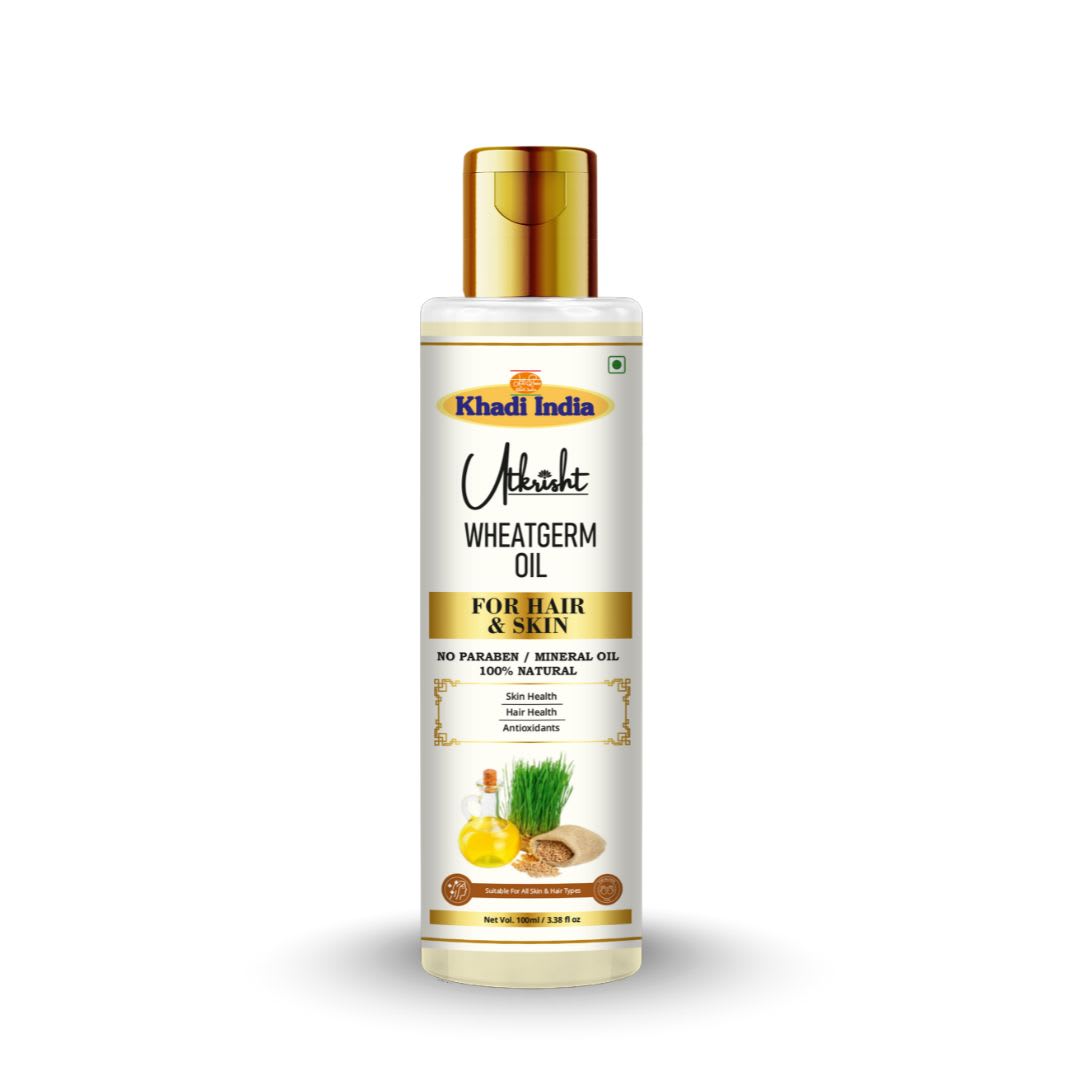 Utkrisht Khadi Pure Wheatgerm Oil for Hair, Face & Body | Cold Pressed Multi-Purpose Beauty Oil for Hair Nourishment, Skin Hydration, Scalp Care & Natural Glow-100ML