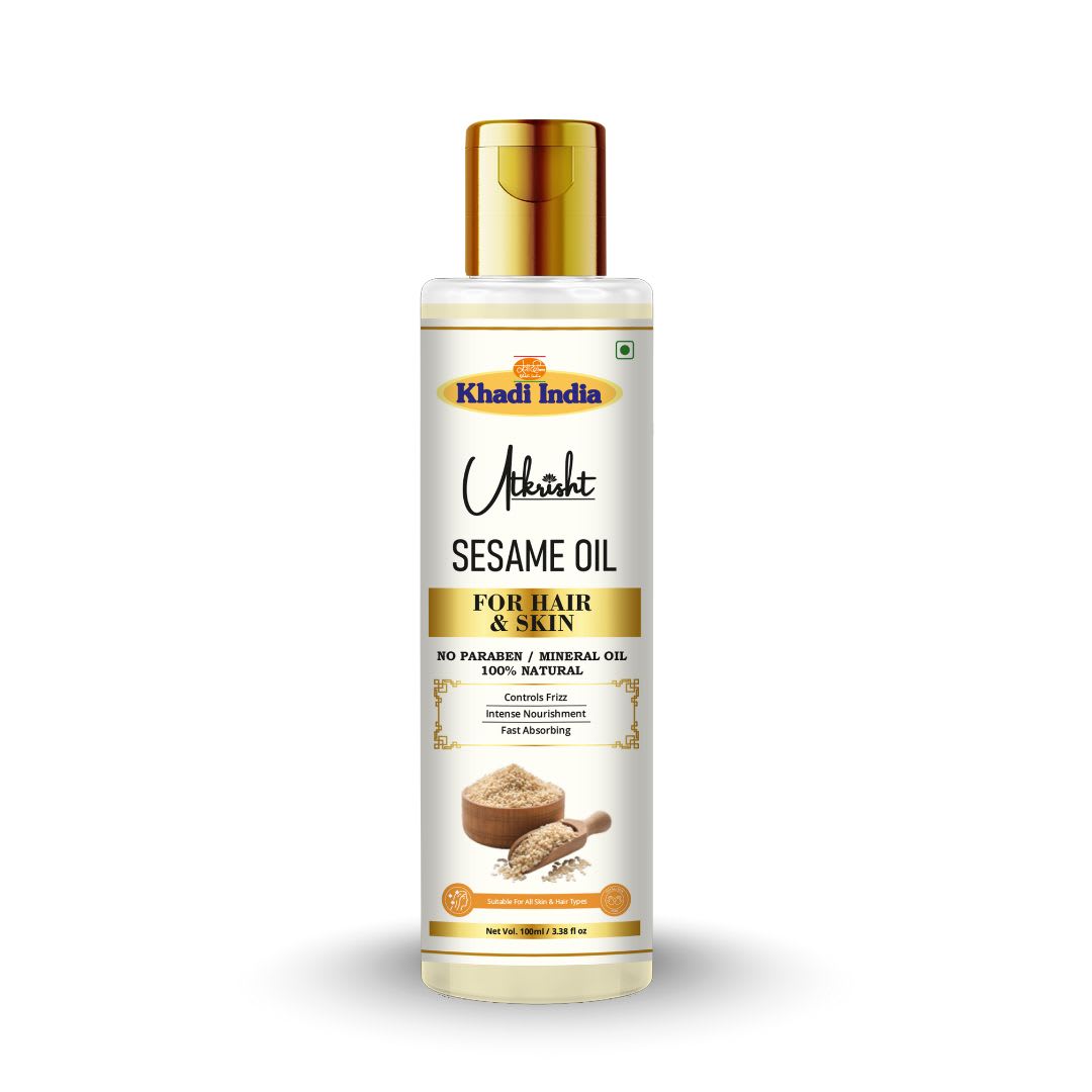 Utkrisht Khadi Pure Sesame Oil for Hair, Face & Body | Cold Pressed Multi-Purpose Beauty Oil for Hair Growth, Scalp Nourishment, Skin Hydration & Body Massage-100ML
