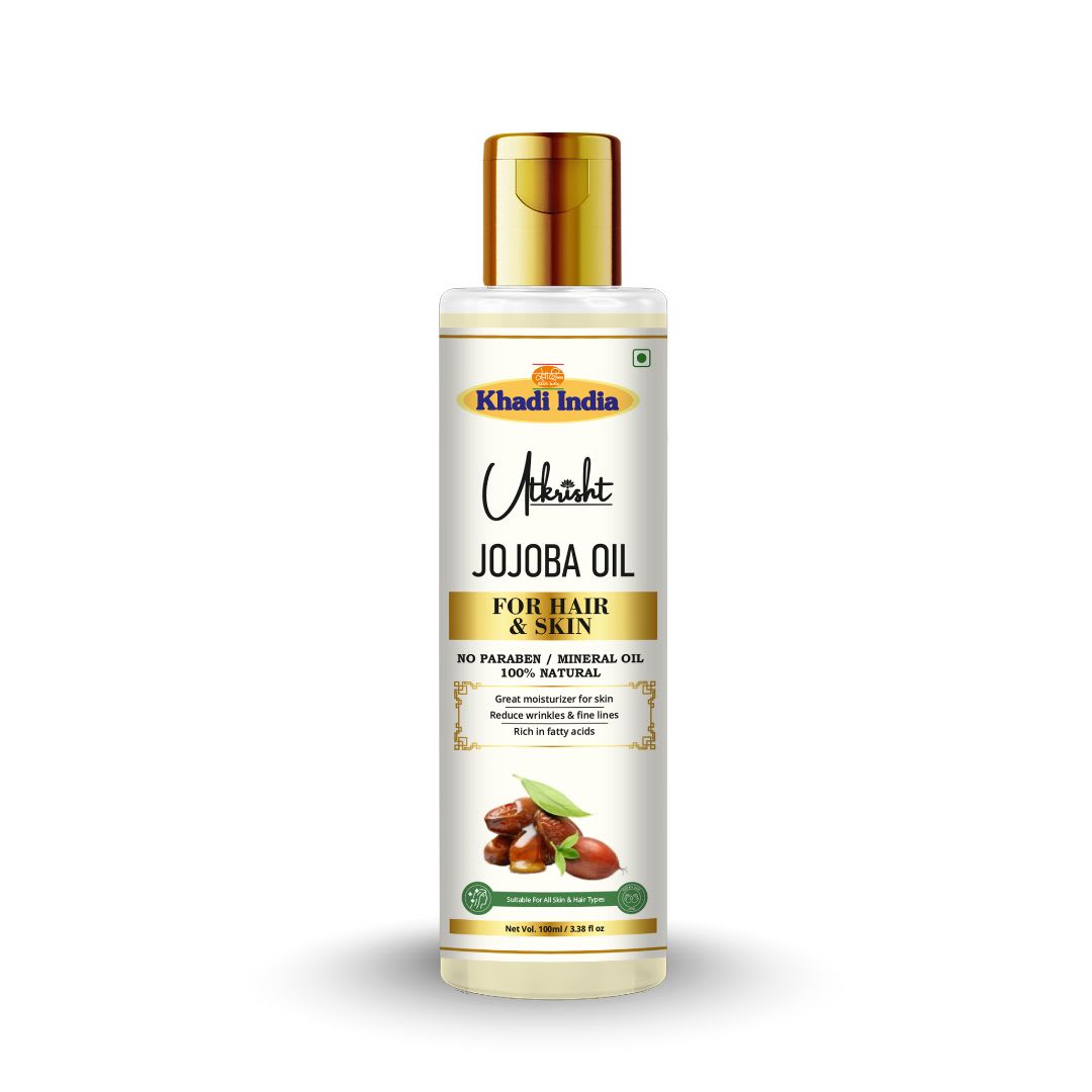 Utkrisht Khadi Pure Jojoba Oil for Hair, Face & Body | Cold Pressed Multi-Purpose Beauty Oil for Hair Growth, Scalp Nourishment, Skin Hydration & Beard Care-100ML