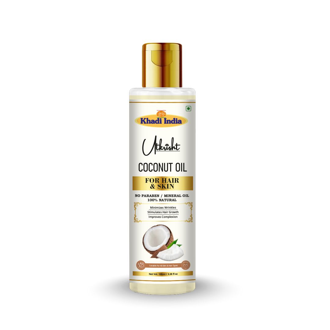 Utkrisht Khadi Pure Cold Pressed Coconut Oil for Hair, Face & Body | Deep Nourishing Hair Oil for Hair Growth, Hair Fall Control, Dry Skin & Scalp Care-100ML