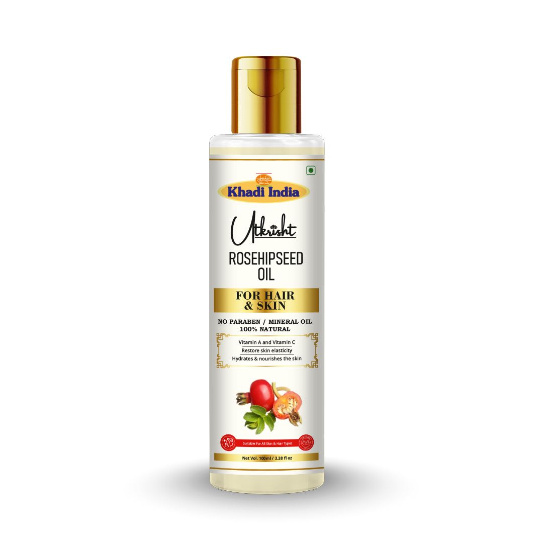 Utkrisht Khadi Pure Rosehip Oil for Face, Hair & Body | Cold Pressed Beauty Oil for Skin Brightening, Deep Hydration, Fine Lines, Scars & Hair Nourishment-100ML