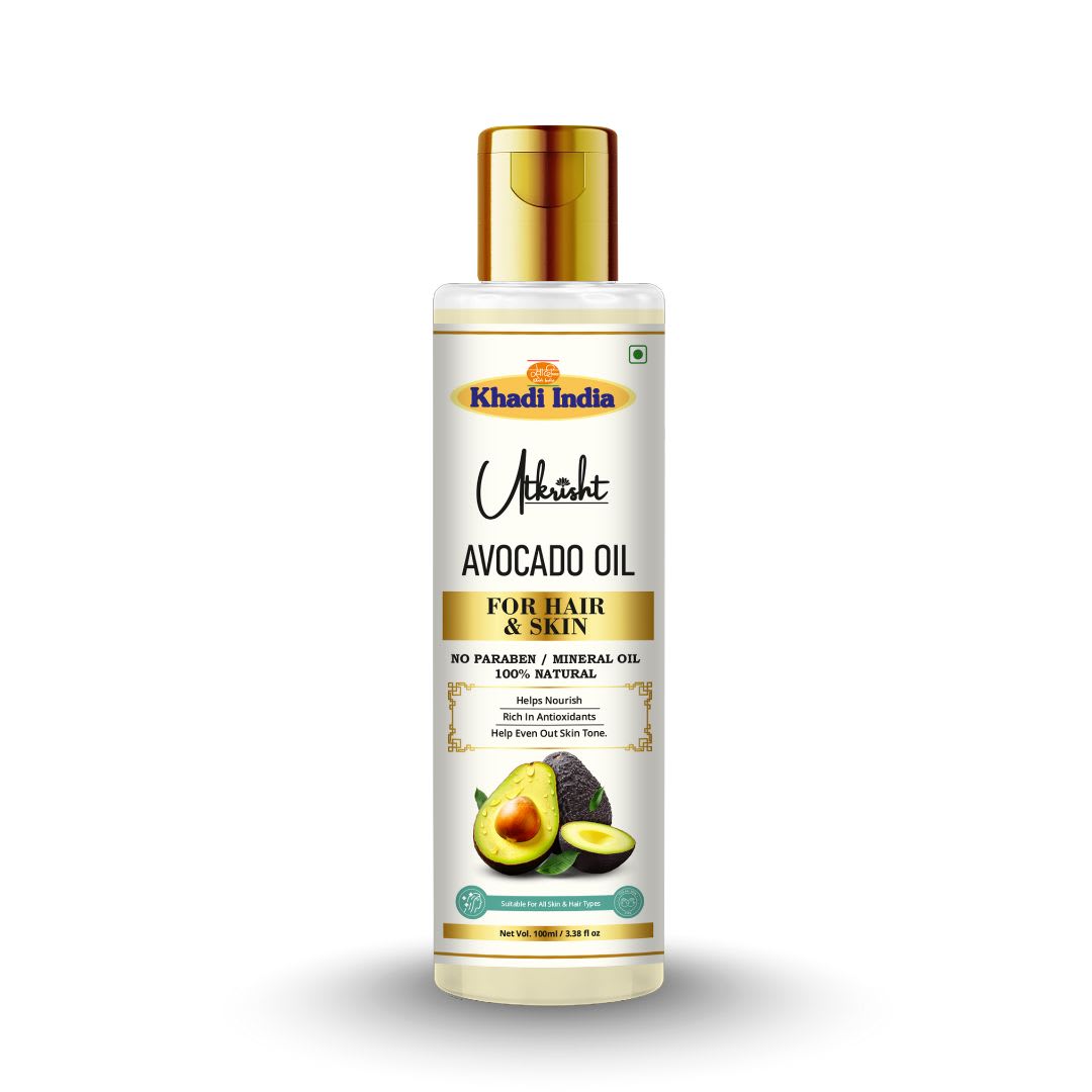 Utkrisht Khadi Pure Avocado Oil for Hair, Face & Body | Cold Pressed Moisturizing Oil for Hair Growth, Dry Skin, Scalp Nourishment & Natural Glow-100ML