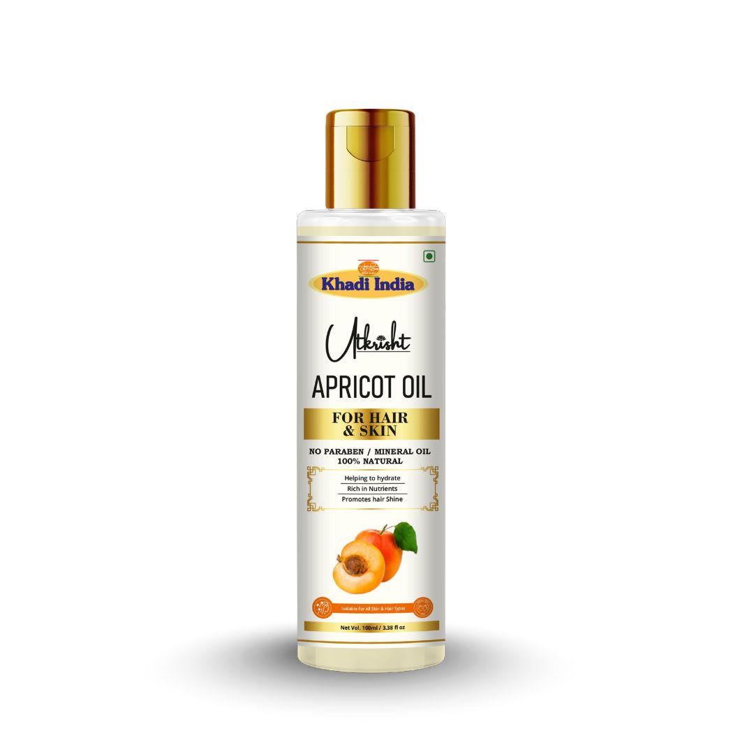 Utkrisht Khadi Cold Pressed Apricot Kernel Oil | Natural Hair & Skin Care Oil for Soft Hair, Healthy Scalp, Dry Skin & Daily Moisturization-100ML