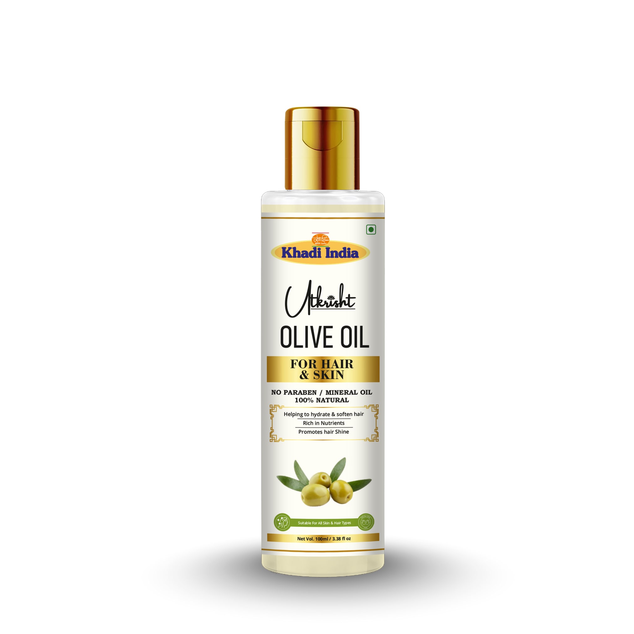 Utkrisht Khadi Pure Olive Oil for Hair, Skin & Body | Deep Moisturizing Oil for Dry Skin, Hair Nourishment, Scalp Care & Natural Glow-100ML