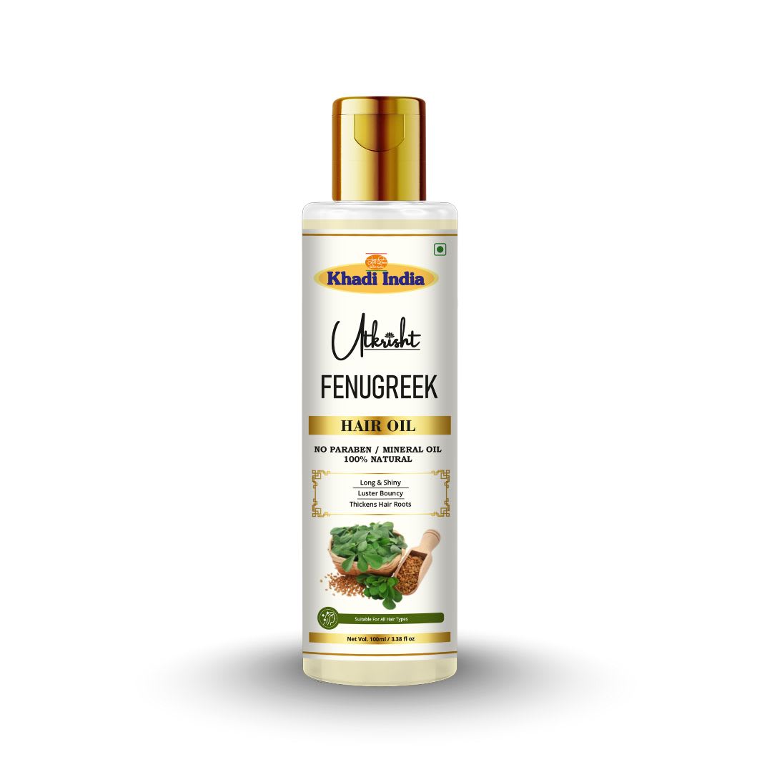 Utkrisht Khadi Fenugreek Hair Growth Oil Enriched with Natural Methi (Fenugreek) Extract for Hair Regrowth, Root Strengthening & Healthy Scalp- 100ML