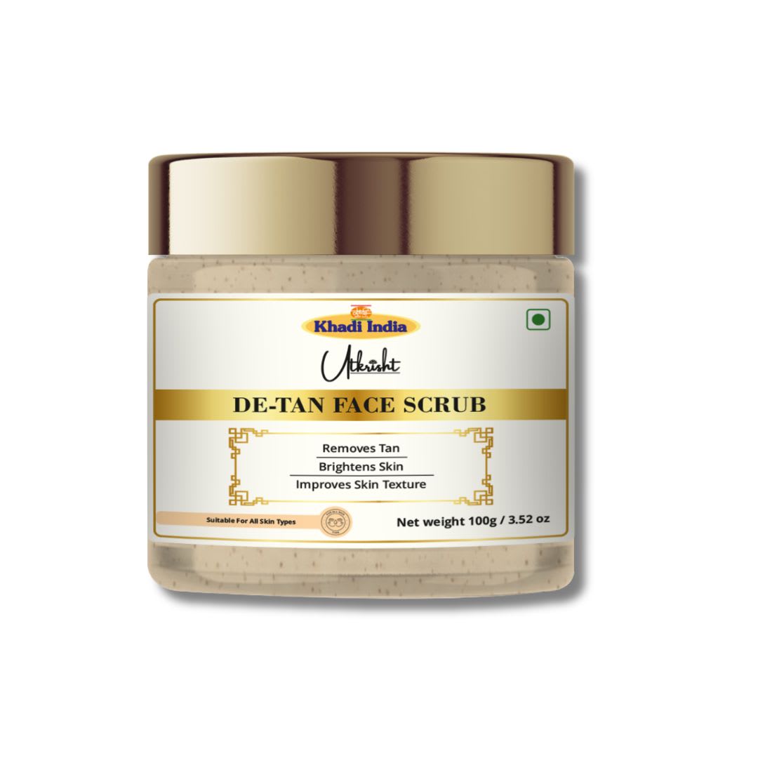 Utkrisht Khadi De Tan Face Scrub for Glowing Skin | Tan Removal Face Scrub for Deep Cleansing, Dead Skin Removal & Skin Brightening-100GM