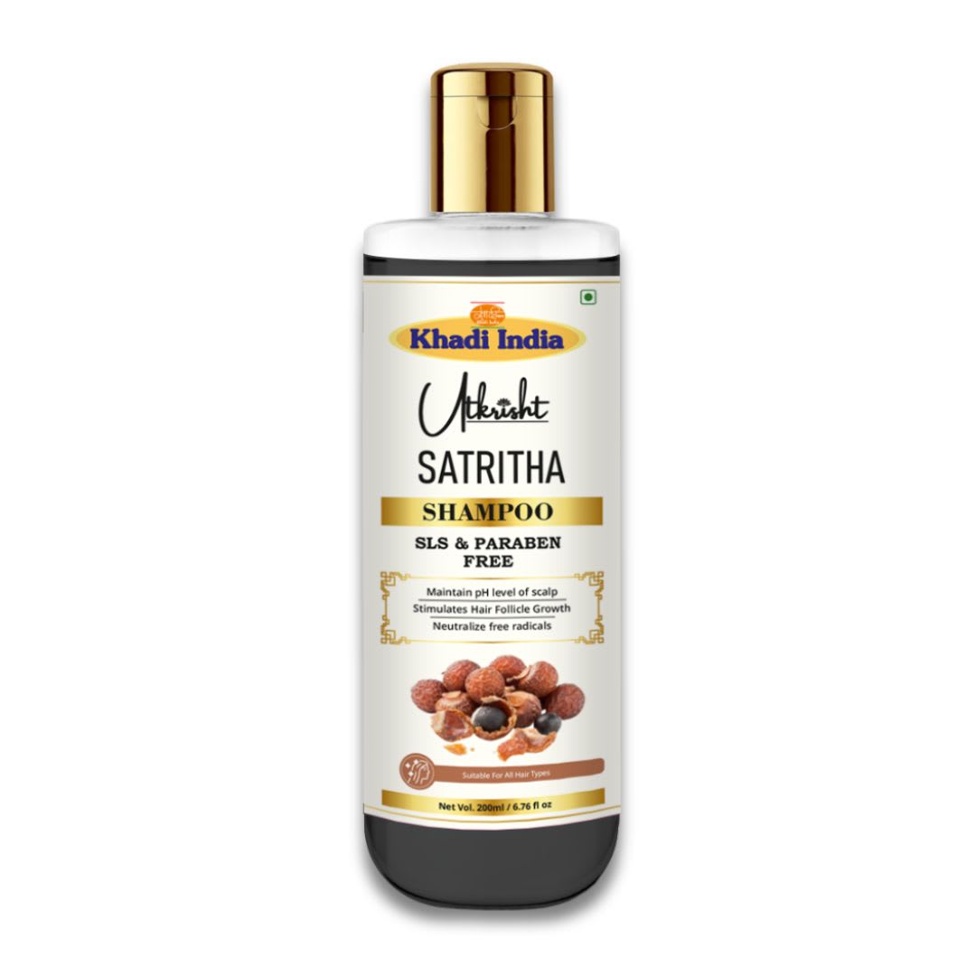 Utkrisht Khadi Satritha Hair Shampoo | Ayurvedic Herbal Shampoo for Hair Fall Control, Scalp Cleansing & Healthy Hair Growth | Deep Nourishing Hair Cleanser for Strong, Soft & Shiny Hair | SLS & Paraben Free | For Men & Women-200ML